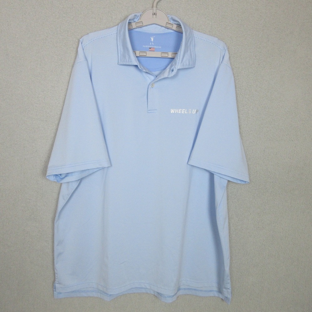 Fairway Greene Wheels‎ Up Polo Shirt Mens XXL Light Blue Stripe Made in USA